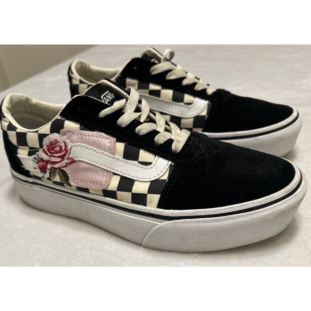 Rare Vans Platform Checkered Print Rose Women's 6.5 Skate Shoes 721356 Suede